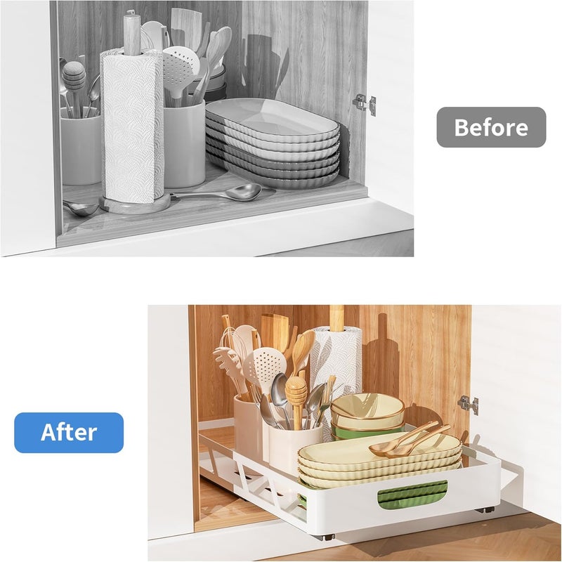 XLP Store Pull Out Cabinet Organizer 16" Deep, Heavy Duty Slide Out Drawers, Adhesive or Drill Roll Out Shelf with Damping Rail for Kitchen, Bathroom, Pantry, Cupboard(11.73" W X 16.46" D X 3.15" H, White) - Image 5